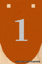 A simulated image of the stitched needlepoint design: Banner 18m Rounded 1 White on Orange. Not A.I. generated.