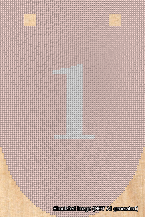 A simulated image of the stitched needlepoint design: Banner 18m Rounded 1 White on Pink. Not A.I. generated.