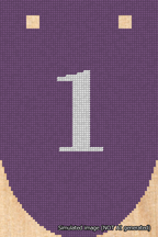 A simulated image of the stitched needlepoint design: Banner 18m Rounded 1 White on Purple. Not A.I. generated.