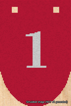 A simulated image of the stitched needlepoint design: Banner 18m Rounded 1 White on Red. Not A.I. generated.