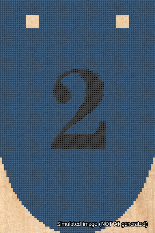 A simulated image of the stitched needlepoint design: Banner 18m Rounded 2 Black on Blue. Not A.I. generated.