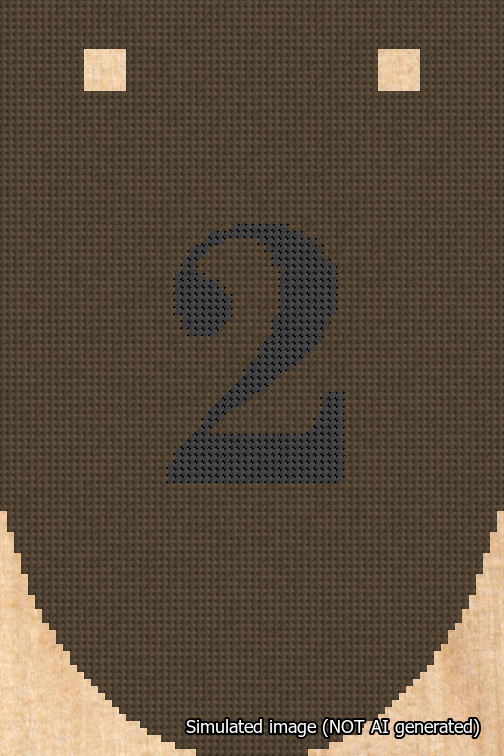 A simulated image of the stitched needlepoint design: Banner 18m Rounded 2 Black on Brown. Not A.I. generated.