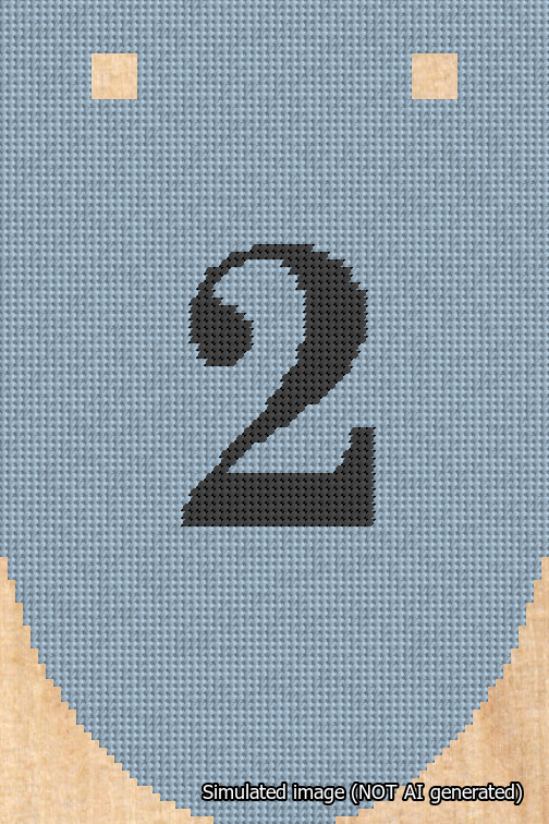 A simulated image of the stitched needlepoint design: Banner 18m Rounded 2 Black on Light Blue. Not A.I. generated.
