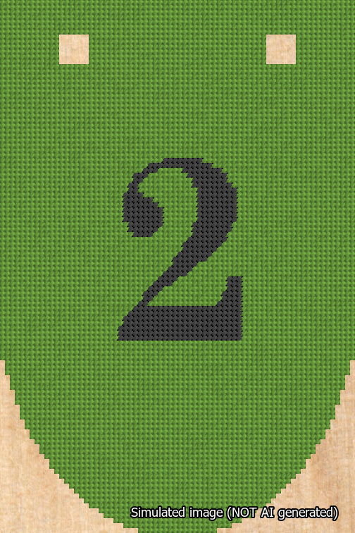A simulated image of the stitched needlepoint design: Banner 18m Rounded 2 Black on Light Green. Not A.I. generated.