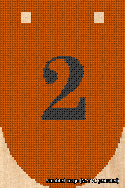A simulated image of the stitched needlepoint design: Banner 18m Rounded 2 Black on Orange. Not A.I. generated.