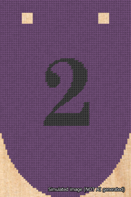 A simulated image of the stitched needlepoint design: Banner 18m Rounded 2 Black on Purple. Not A.I. generated.