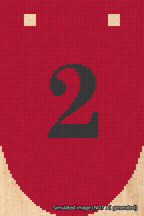 A simulated image of the stitched needlepoint design: Banner 18m Rounded 2 Black on Red. Not A.I. generated.