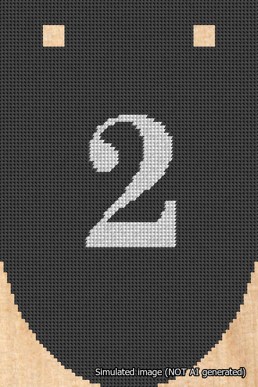 A simulated image of the stitched needlepoint design: Banner 18m Rounded 2 White on Black. Not A.I. generated.