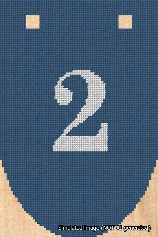 A simulated image of the stitched needlepoint design: Banner 18m Rounded 2 White on Blue. Not A.I. generated.