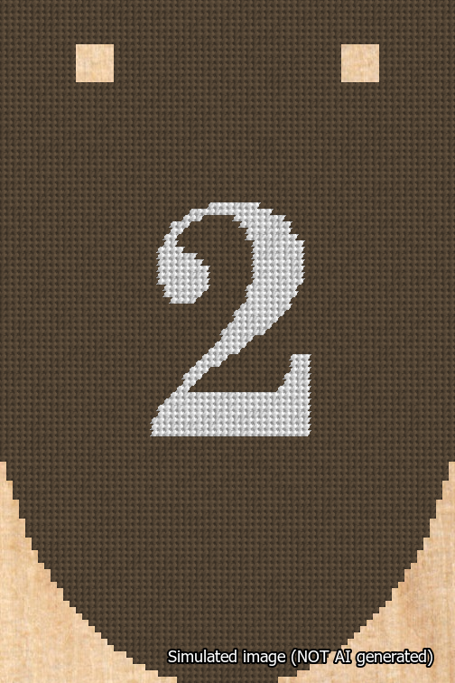 A simulated image of the stitched needlepoint design: Banner 18m Rounded 2 White on Brown. Not A.I. generated.