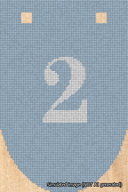 A simulated image of the stitched needlepoint design: Banner 18m Rounded 2 White on Light Blue. Not A.I. generated.