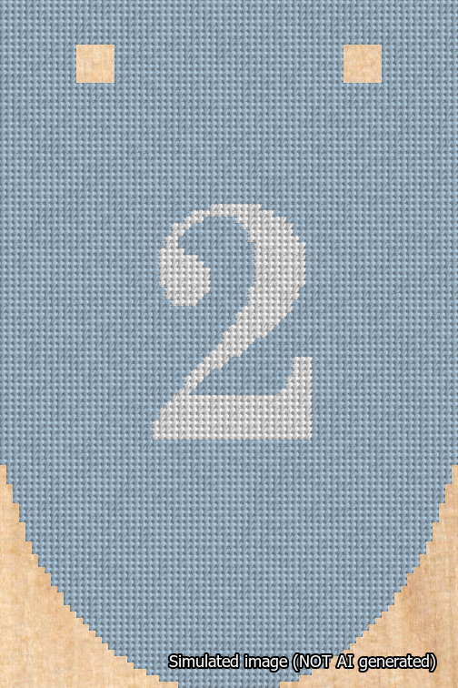 A simulated image of the stitched needlepoint design: Banner 18m Rounded 2 White on Light Blue. Not A.I. generated.