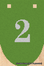 A simulated image of the stitched needlepoint design: Banner 18m Rounded 2 White on Light Green. Not A.I. generated.