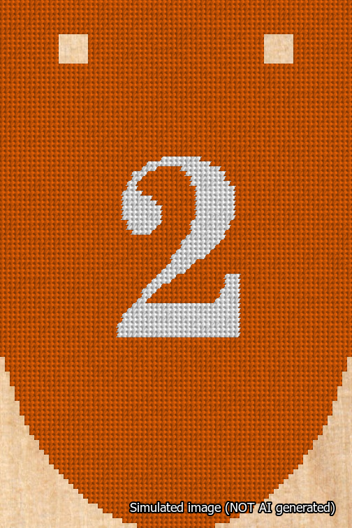 A simulated image of the stitched needlepoint design: Banner 18m Rounded 2 White on Orange. Not A.I. generated.