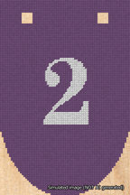 A simulated image of the stitched needlepoint design: Banner 18m Rounded 2 White on Purple. Not A.I. generated.