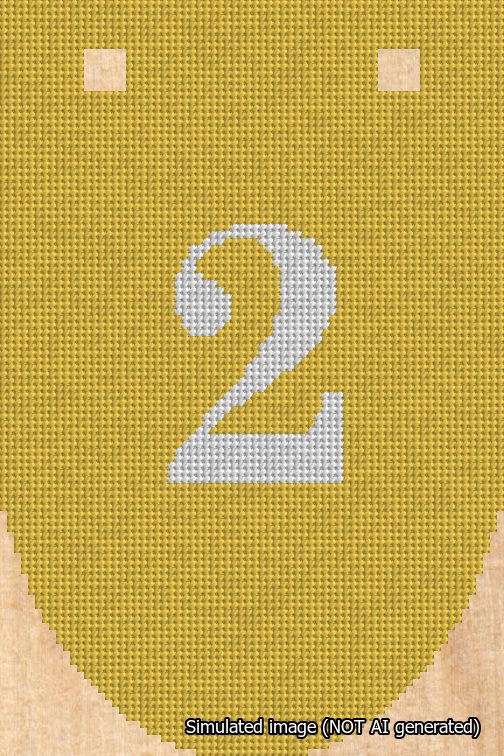 A simulated image of the stitched needlepoint design: Banner 18m Rounded 2 White on Yellow. Not A.I. generated.