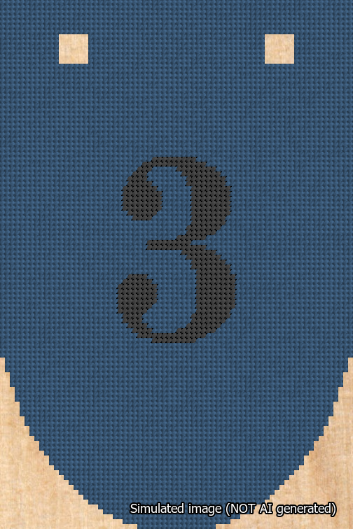 A simulated image of the stitched needlepoint design: Banner 18m Rounded 3 Black on Blue. Not A.I. generated.