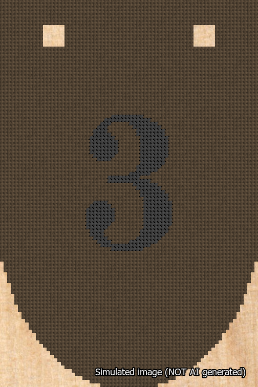A simulated image of the stitched needlepoint design: Banner 18m Rounded 3 Black on Brown. Not A.I. generated.