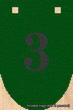 A simulated image of the stitched needlepoint design: Banner 18m Rounded 3 Black on Green. Not A.I. generated.