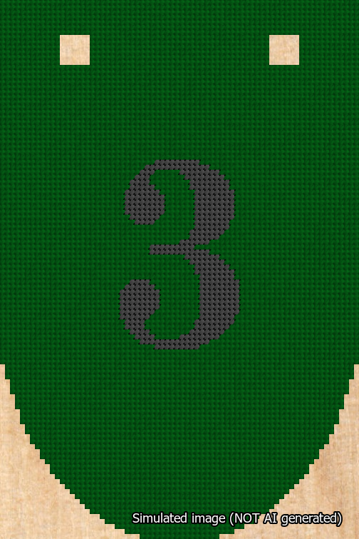 A simulated image of the stitched needlepoint design: Banner 18m Rounded 3 Black on Green. Not A.I. generated.