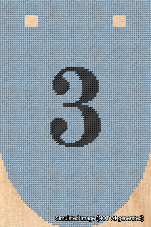 A simulated image of the stitched needlepoint design: Banner 18m Rounded 3 Black on Light Blue. Not A.I. generated.