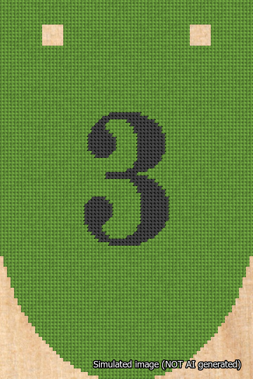 A simulated image of the stitched needlepoint design: Banner 18m Rounded 3 Black on Light Green. Not A.I. generated.