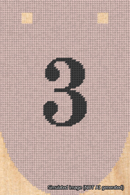 A simulated image of the stitched needlepoint design: Banner 18m Rounded 3 Black on Pink. Not A.I. generated.