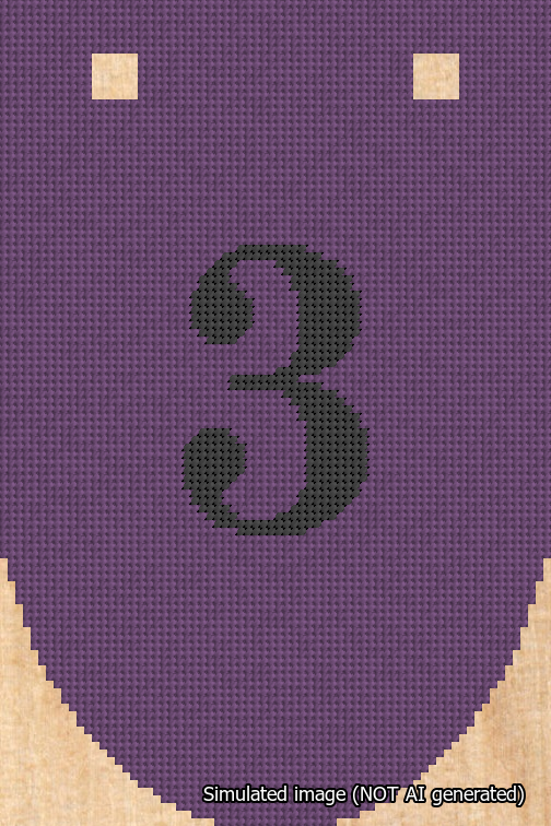 A simulated image of the stitched needlepoint design: Banner 18m Rounded 3 Black on Purple. Not A.I. generated.