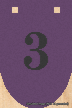 A simulated image of the stitched needlepoint design: Banner 18m Rounded 3 Black on Purple. Not A.I. generated.