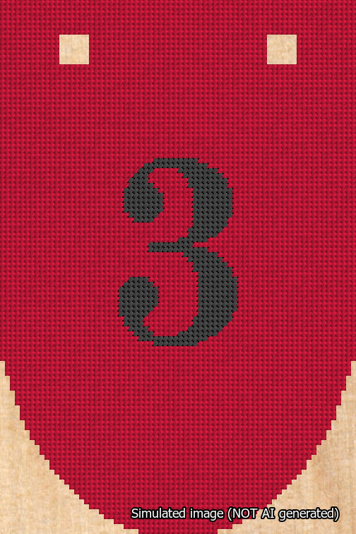 A simulated image of the stitched needlepoint design: Banner 18m Rounded 3 Black on Red. Not A.I. generated.
