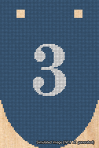 A simulated image of the stitched needlepoint design: Banner 18m Rounded 3 White on Blue. Not A.I. generated.