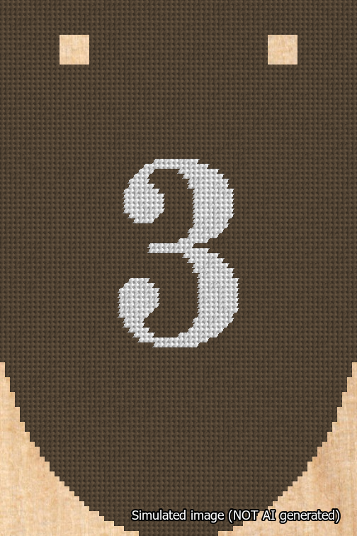 A simulated image of the stitched needlepoint design: Banner 18m Rounded 3 White on Brown. Not A.I. generated.