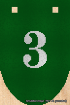A simulated image of the stitched needlepoint design: Banner 18m Rounded 3 White on Green. Not A.I. generated.