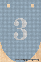 A simulated image of the stitched needlepoint design: Banner 18m Rounded 3 White on Light Blue. Not A.I. generated.
