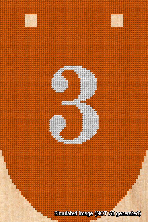 A simulated image of the stitched needlepoint design: Banner 18m Rounded 3 White on Orange. Not A.I. generated.