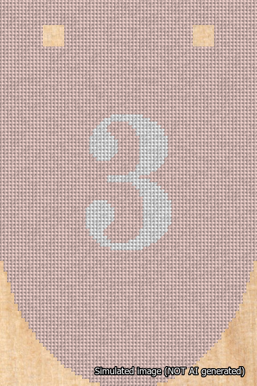 A simulated image of the stitched needlepoint design: Banner 18m Rounded 3 White on Pink. Not A.I. generated.