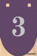 A simulated image of the stitched needlepoint design: Banner 18m Rounded 3 White on Purple. Not A.I. generated.
