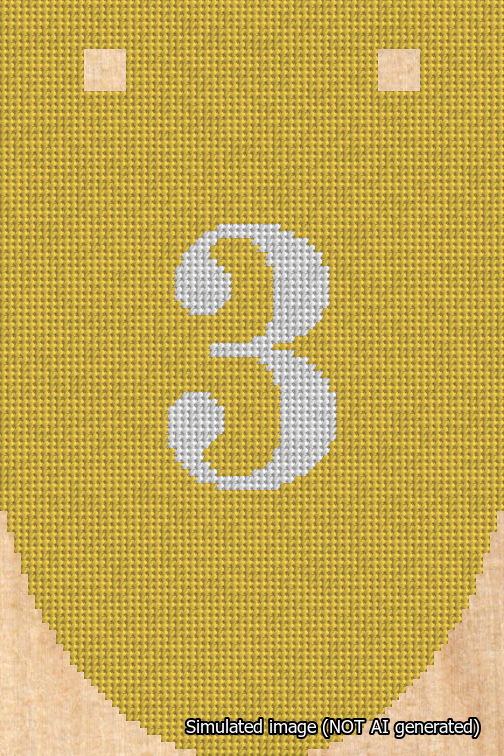 A simulated image of the stitched needlepoint design: Banner 18m Rounded 3 White on Yellow. Not A.I. generated.