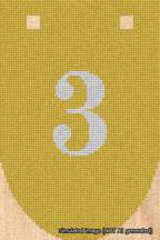 A simulated image of the stitched needlepoint design: Banner 18m Rounded 3 White on Yellow. Not A.I. generated.