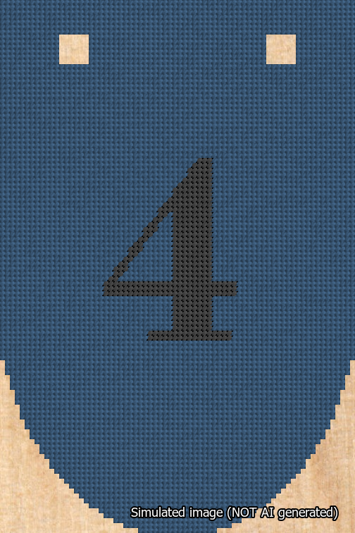 A simulated image of the stitched needlepoint design: Banner 18m Rounded 4 Black on Blue. Not A.I. generated.