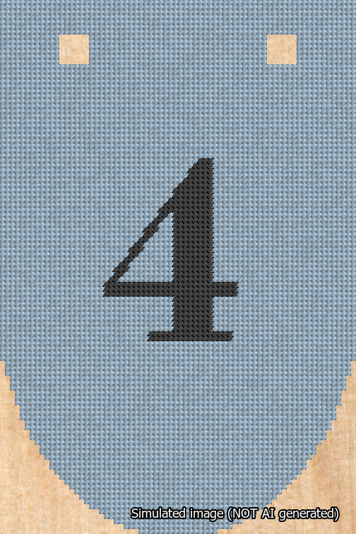 A simulated image of the stitched needlepoint design: Banner 18m Rounded 4 Black on Light Blue. Not A.I. generated.