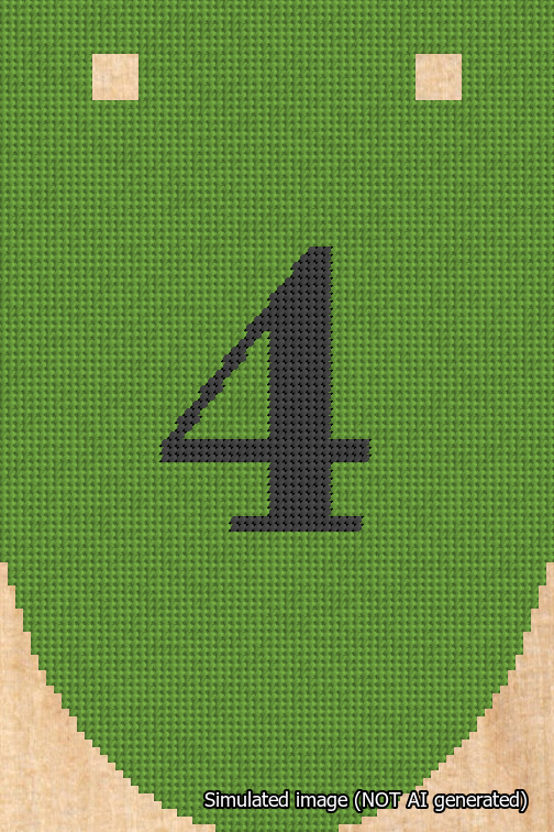 A simulated image of the stitched needlepoint design: Banner 18m Rounded 4 Black on Light Green. Not A.I. generated.