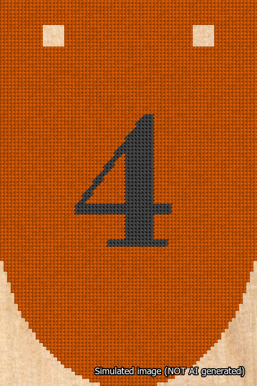 A simulated image of the stitched needlepoint design: Banner 18m Rounded 4 Black on Orange. Not A.I. generated.