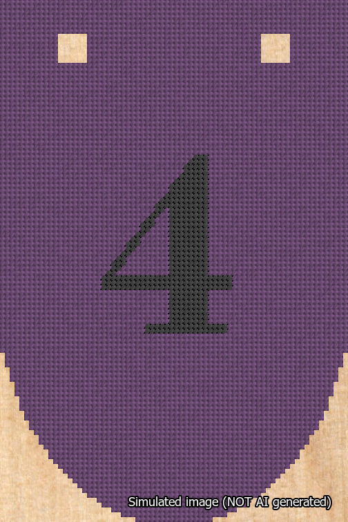 A simulated image of the stitched needlepoint design: Banner 18m Rounded 4 Black on Purple. Not A.I. generated.