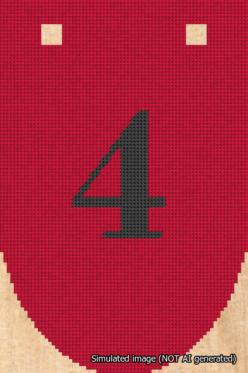A simulated image of the stitched needlepoint design: Banner 18m Rounded 4 Black on Red. Not A.I. generated.