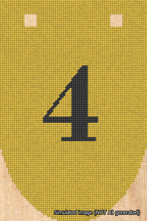 A simulated image of the stitched needlepoint design: Banner 18m Rounded 4 Black on Yellow. Not A.I. generated.