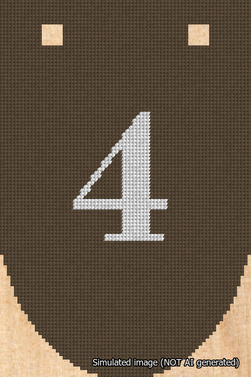 A simulated image of the stitched needlepoint design: Banner 18m Rounded 4 White on Brown. Not A.I. generated.