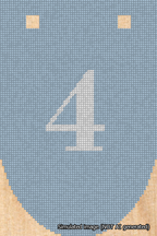 A simulated image of the stitched needlepoint design: Banner 18m Rounded 4 White on Light Blue. Not A.I. generated.