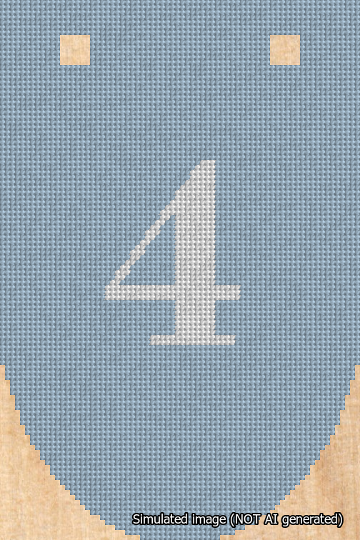 A simulated image of the stitched needlepoint design: Banner 18m Rounded 4 White on Light Blue. Not A.I. generated.