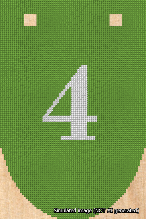 A simulated image of the stitched needlepoint design: Banner 18m Rounded 4 White on Light Green. Not A.I. generated.
